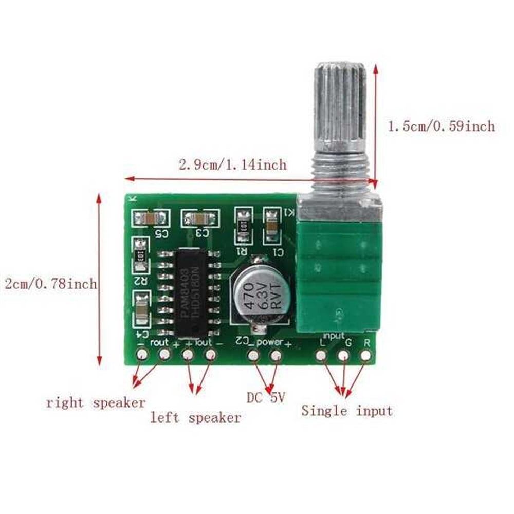 PAM8403 2 Kanal 3W Ayarlı Mini Amplifikatör