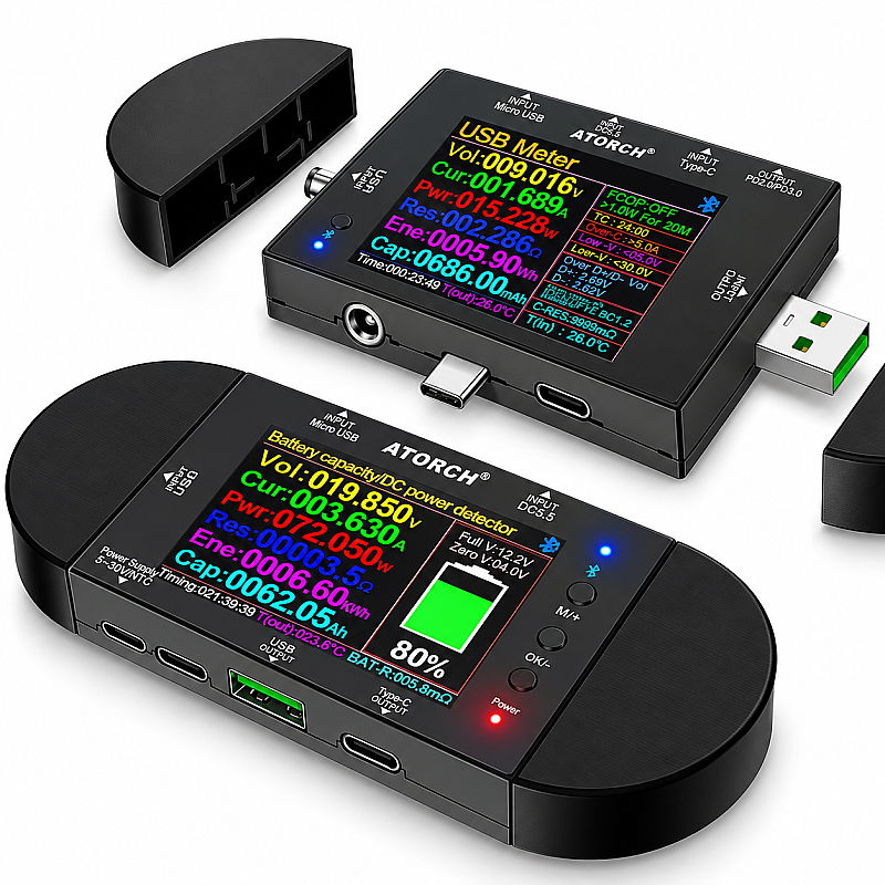UD24 USB 2.4 Bluetooth Dijital Voltaj Akım Güç ve Kapasite Ölçer – DC 5.5 / Type-C / Micro USB Test Cihazı
